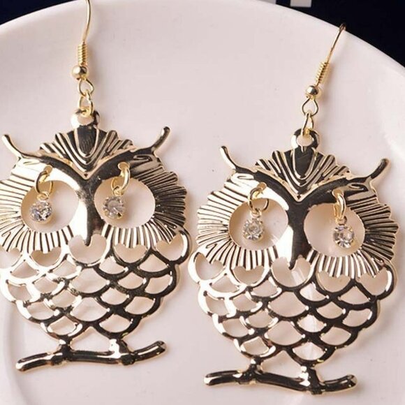 Simple Owl Dangle Earrings - Picture 1 of 3